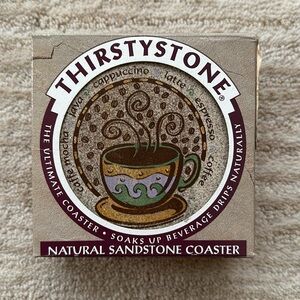 Like New ThirstyStone Coffee Latte Theme Drink Coasters Set of 4 Cork Backed